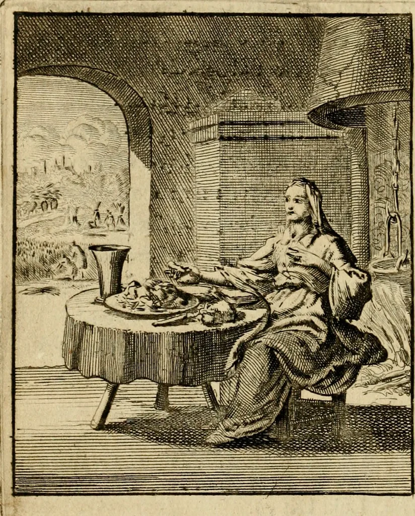 An illustration from Vonken der liefde Jezus, van het God-begeerende zielen-vuur : zynde bloempjes der zalige hoop, tot verheugelykheid der wandelaars, langs den weg, na vreden-ryk : een behelzing van vyftig zinne-beelden, met hunne daar op speelende, verzen, en heilige spreuken, 1717, leaf 117