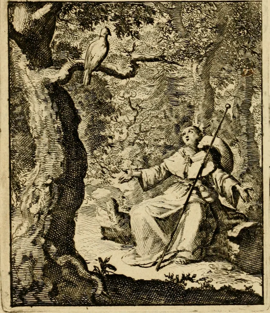 An illustration from Vonken der liefde Jezus, van het God-begeerende zielen-vuur : zynde bloempjes der zalige hoop, tot verheugelykheid der wandelaars, langs den weg, na vreden-ryk : een behelzing van vyftig zinne-beelden, met hunne daar op speelende, verzen, en heilige spreuken, 1717, leaf 121