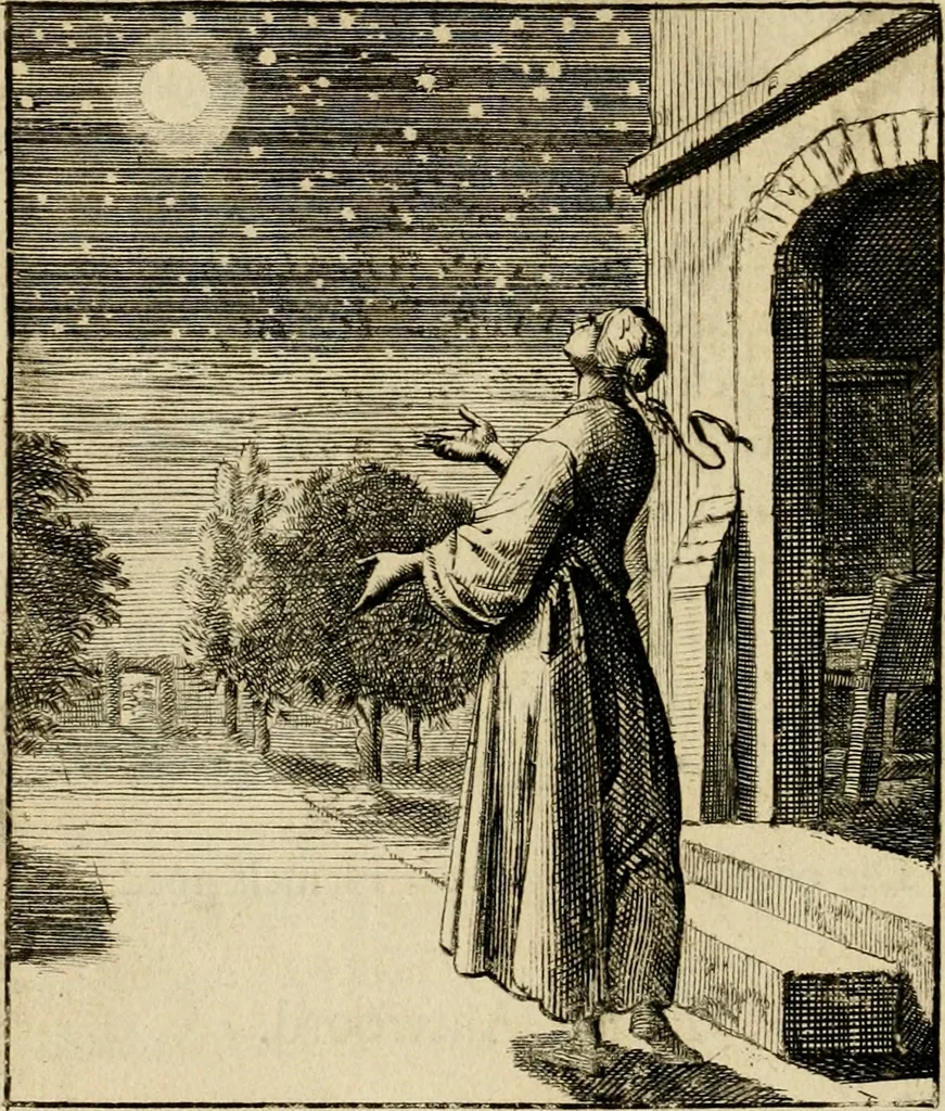 An illustration from Vonken der liefde Jezus, van het God-begeerende zielen-vuur : zynde bloempjes der zalige hoop, tot verheugelykheid der wandelaars, langs den weg, na vreden-ryk : een behelzing van vyftig zinne-beelden, met hunne daar op speelende, verzen, en heilige spreuken, 1717, leaf 133