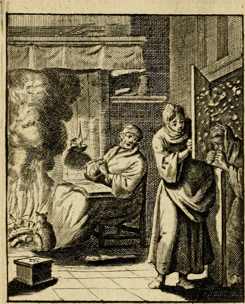 An illustration from Vonken der liefde Jezus, van het God-begeerende zielen-vuur : zynde bloempjes der zalige hoop, tot verheugelykheid der wandelaars, langs den weg, na vreden-ryk : een behelzing van vyftig zinne-beelden, met hunne daar op speelende, verzen, en heilige spreuken, 1717, leaf 155
