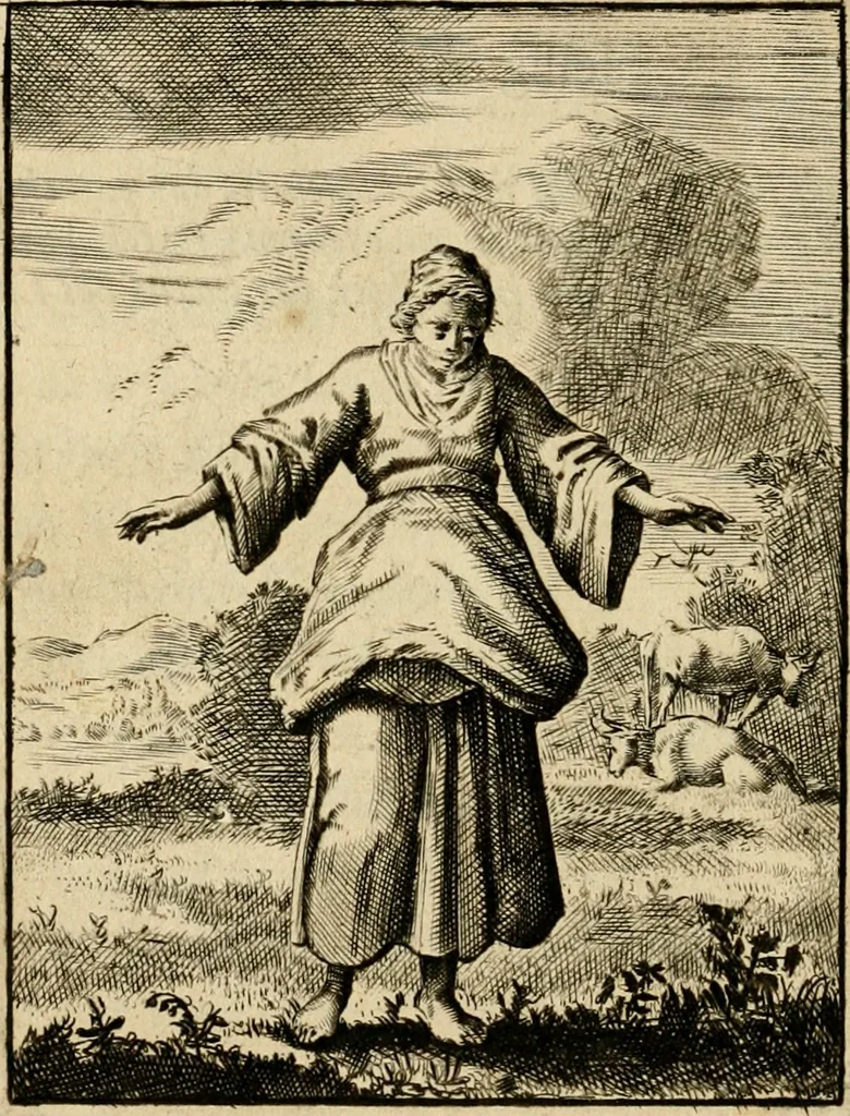 An illustration from Vonken der liefde Jezus, van het God-begeerende zielen-vuur : zynde bloempjes der zalige hoop, tot verheugelykheid der wandelaars, langs den weg, na vreden-ryk : een behelzing van vyftig zinne-beelden, met hunne daar op speelende, verzen, en heilige spreuken, 1717, leaf 161