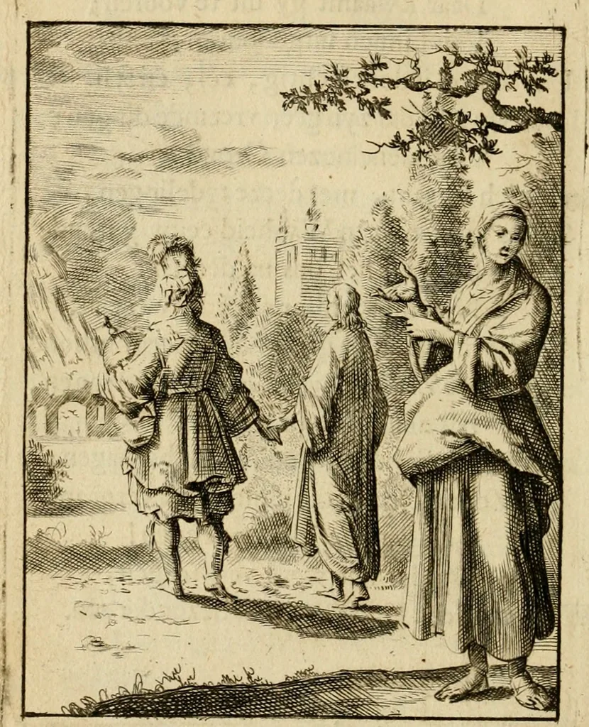 An illustration from Vonken der liefde Jezus, van het God-begeerende zielen-vuur : zynde bloempjes der zalige hoop, tot verheugelykheid der wandelaars, langs den weg, na vreden-ryk : een behelzing van vyftig zinne-beelden, met hunne daar op speelende, verzen, en heilige spreuken, 1717, leaf 165