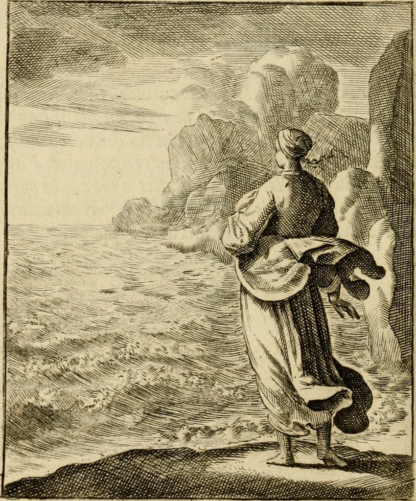 An illustration from Vonken der liefde Jezus, van het God-begeerende zielen-vuur : zynde bloempjes der zalige hoop, tot verheugelykheid der wandelaars, langs den weg, na vreden-ryk : een behelzing van vyftig zinne-beelden, met hunne daar op speelende, verzen, en heilige spreuken, 1717, leaf 175