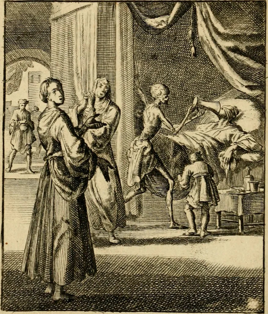 An illustration from Vonken der liefde Jezus, van het God-begeerende zielen-vuur : zynde bloempjes der zalige hoop, tot verheugelykheid der wandelaars, langs den weg, na vreden-ryk : een behelzing van vyftig zinne-beelden, met hunne daar op speelende, verzen, en heilige spreuken, 1717, leaf 193