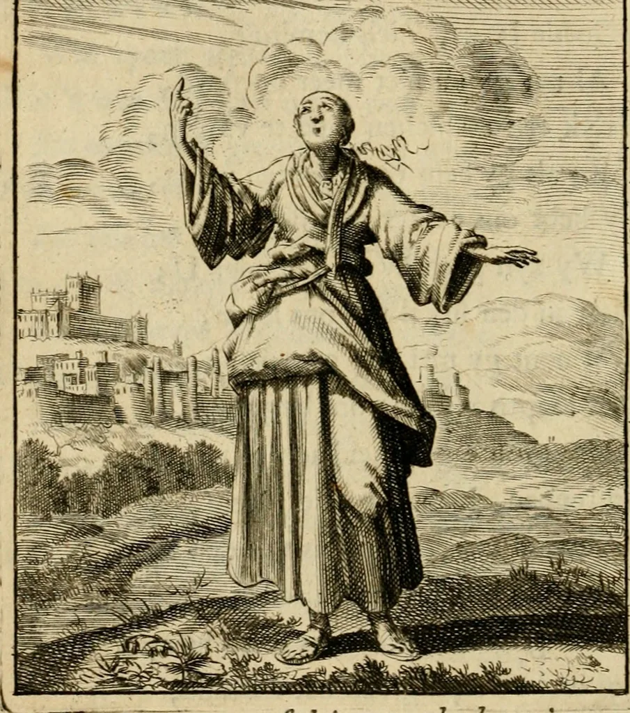 An illustration from Vonken der liefde Jezus, van het God-begeerende zielen-vuur : zynde bloempjes der zalige hoop, tot verheugelykheid der wandelaars, langs den weg, na vreden-ryk : een behelzing van vyftig zinne-beelden, met hunne daar op speelende, verzen, en heilige spreuken, 1717, leaf 197