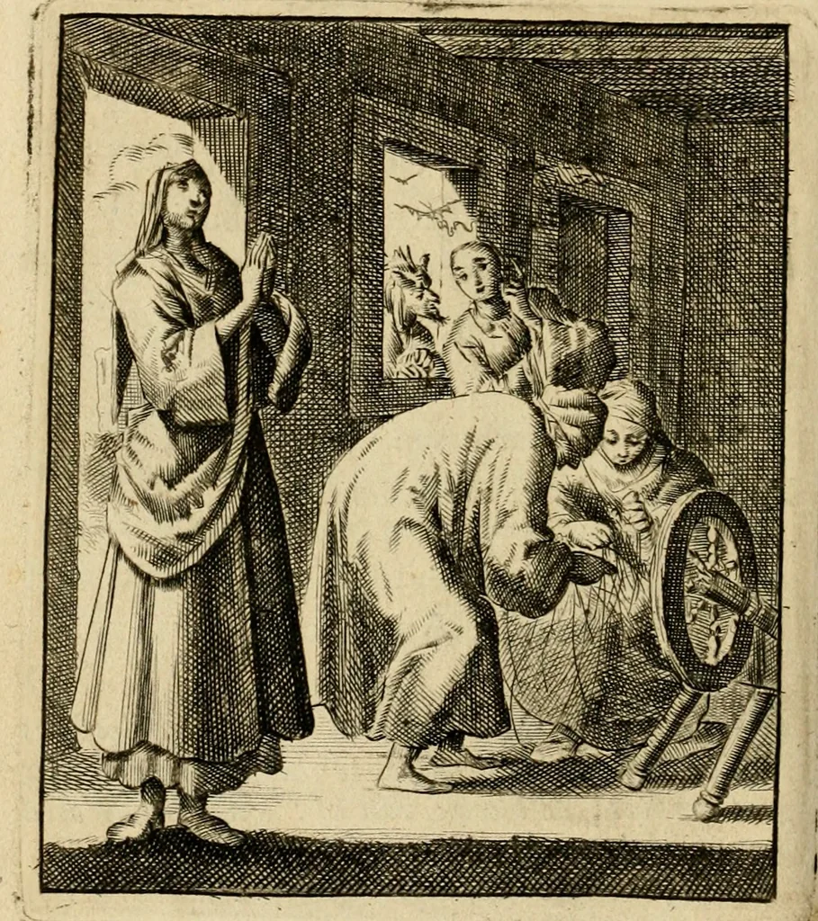 An illustration from Vonken der liefde Jezus, van het God-begeerende zielen-vuur : zynde bloempjes der zalige hoop, tot verheugelykheid der wandelaars, langs den weg, na vreden-ryk : een behelzing van vyftig zinne-beelden, met hunne daar op speelende, verzen, en heilige spreuken, 1717, leaf 213