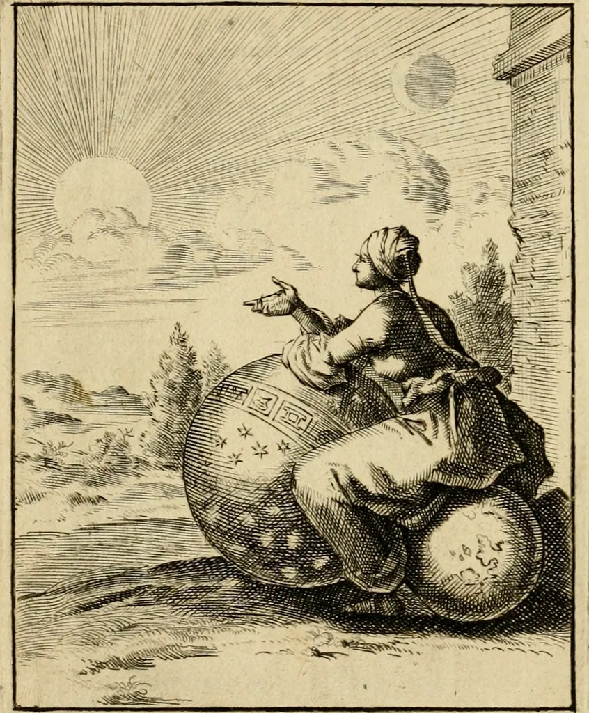 An illustration from Vonken der liefde Jezus, van het God-begeerende zielen-vuur : zynde bloempjes der zalige hoop, tot verheugelykheid der wandelaars, langs den weg, na vreden-ryk : een behelzing van vyftig zinne-beelden, met hunne daar op speelende, verzen, en heilige spreuken, 1717, leaf 221