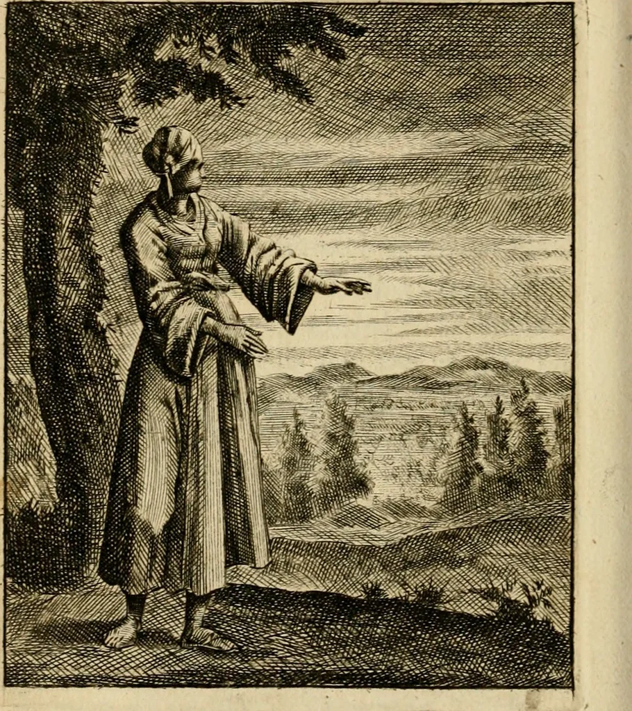 An illustration from Vonken der liefde Jezus, van het God-begeerende zielen-vuur : zynde bloempjes der zalige hoop, tot verheugelykheid der wandelaars, langs den weg, na vreden-ryk : een behelzing van vyftig zinne-beelden, met hunne daar op speelende, verzen, en heilige spreuken, 1717, leaf 225