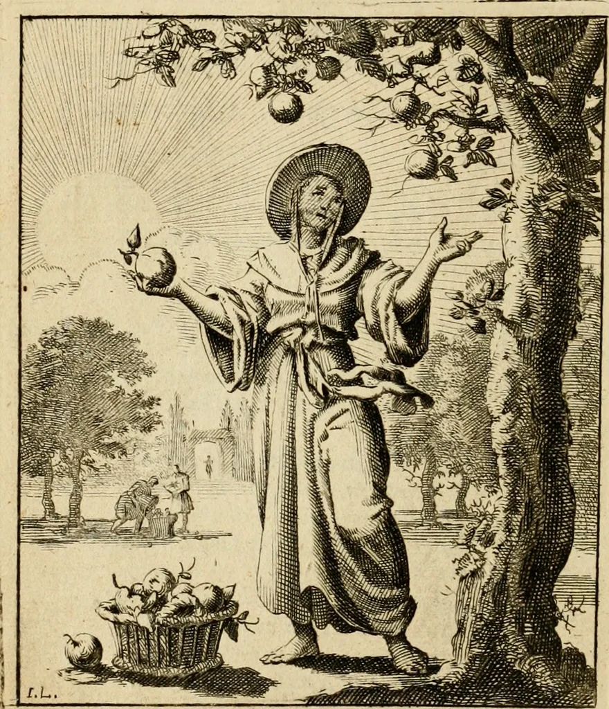 An illustration from Vonken der liefde Jezus, van het God-begeerende zielen-vuur : zynde bloempjes der zalige hoop, tot verheugelykheid der wandelaars, langs den weg, na vreden-ryk : een behelzing van vyftig zinne-beelden, met hunne daar op speelende, verzen, en heilige spreuken, 1717, leaf 25