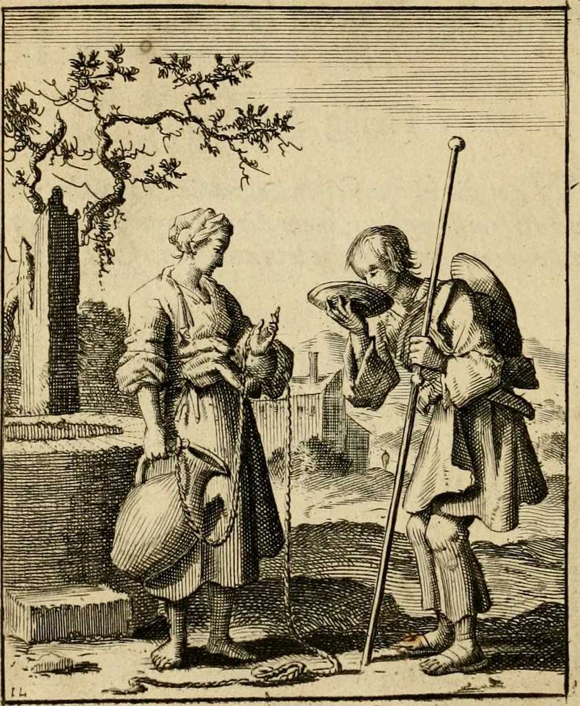 An illustration from Vonken der liefde Jezus, van het God-begeerende zielen-vuur : zynde bloempjes der zalige hoop, tot verheugelykheid der wandelaars, langs den weg, na vreden-ryk : een behelzing van vyftig zinne-beelden, met hunne daar op speelende, verzen, en heilige spreuken, 1717, leaf 49