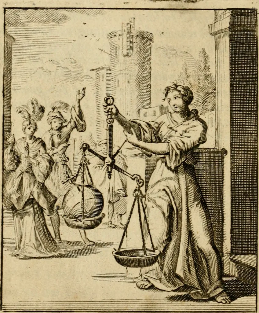 An illustration from Vonken der liefde Jezus, van het God-begeerende zielen-vuur : zynde bloempjes der zalige hoop, tot verheugelykheid der wandelaars, langs den weg, na vreden-ryk : een behelzing van vyftig zinne-beelden, met hunne daar op speelende, verzen, en heilige spreuken, 1717, leaf 53