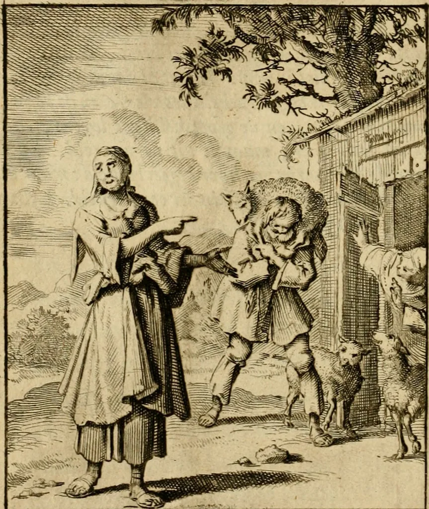 An illustration from Vonken der liefde Jezus, van het God-begeerende zielen-vuur : zynde bloempjes der zalige hoop, tot verheugelykheid der wandelaars, langs den weg, na vreden-ryk : een behelzing van vyftig zinne-beelden, met hunne daar op speelende, verzen, en heilige spreuken, 1717, leaf 57