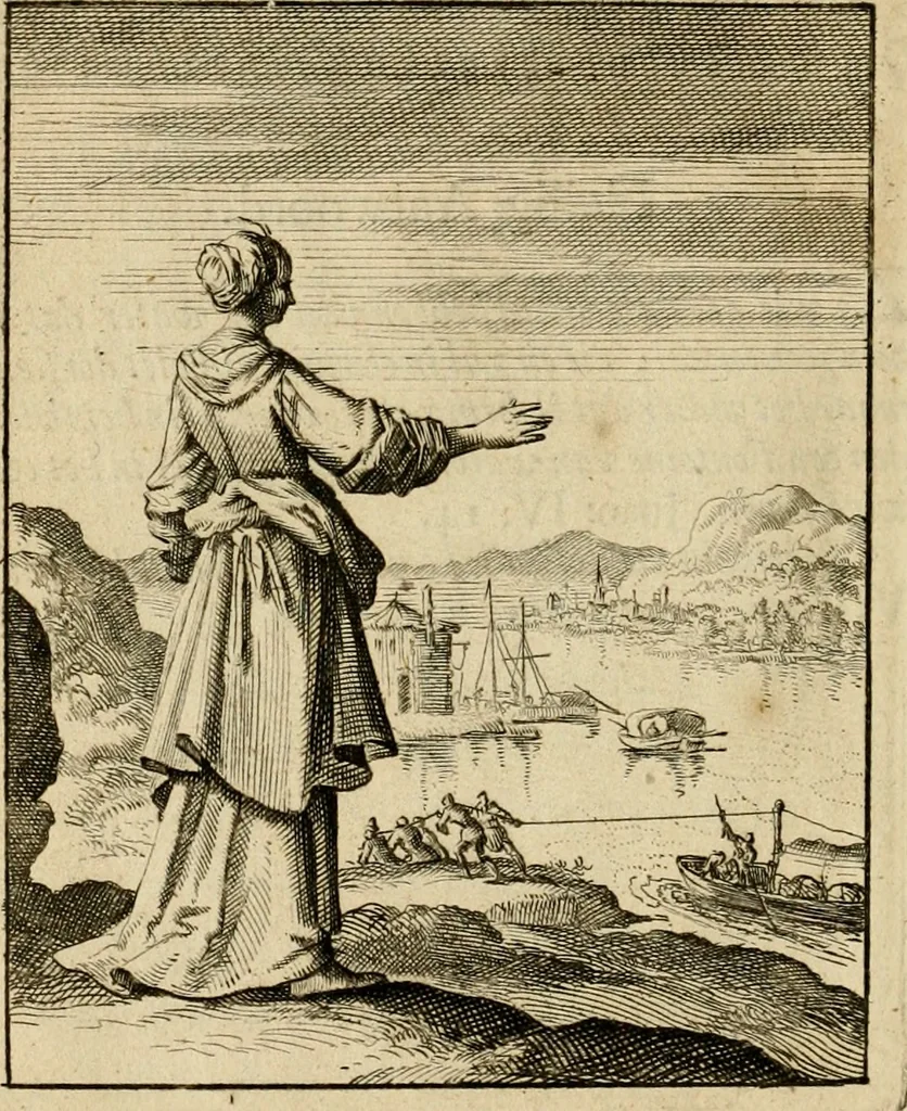 An illustration from Vonken der liefde Jezus, van het God-begeerende zielen-vuur : zynde bloempjes der zalige hoop, tot verheugelykheid der wandelaars, langs den weg, na vreden-ryk : een behelzing van vyftig zinne-beelden, met hunne daar op speelende, verzen, en heilige spreuken, 1717, leaf 73
