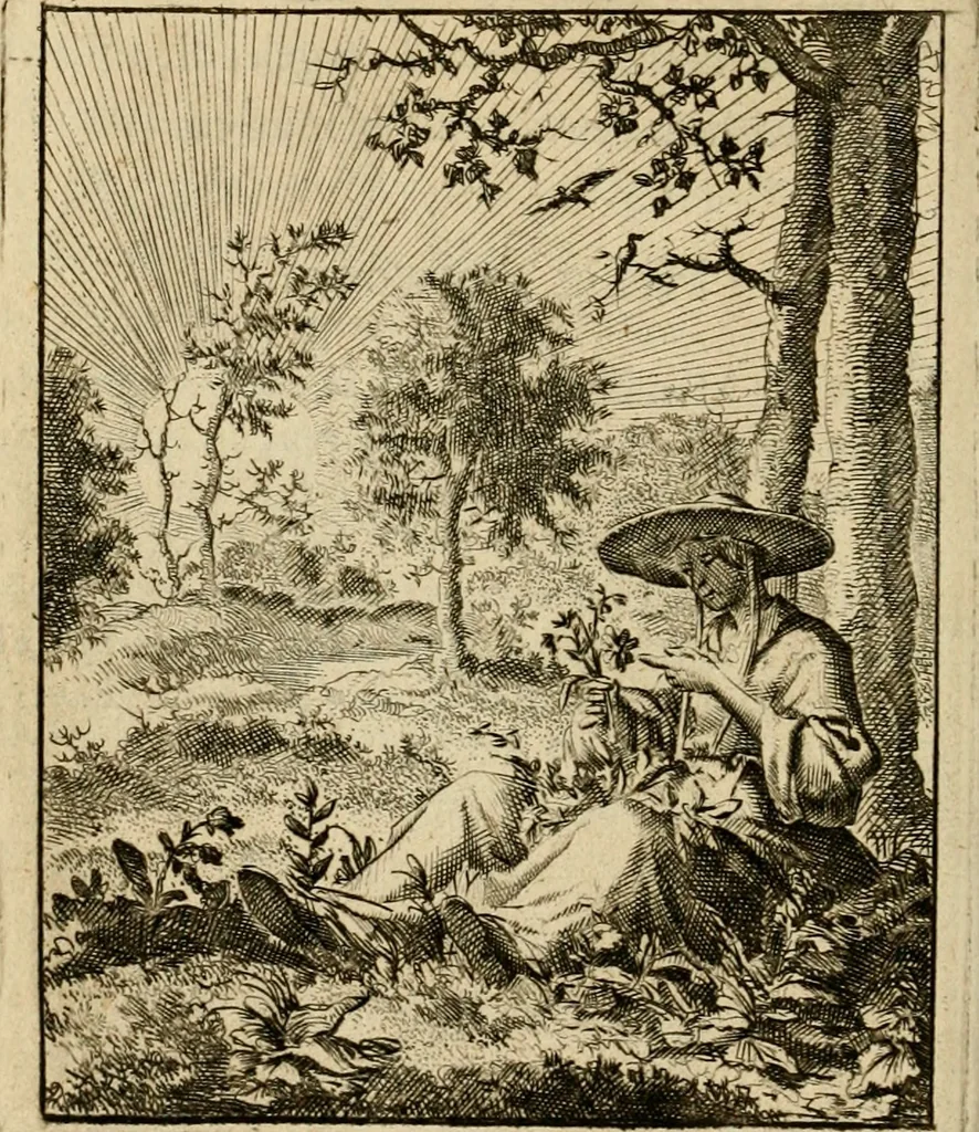 An illustration from Vonken der liefde Jezus, van het God-begeerende zielen-vuur : zynde bloempjes der zalige hoop, tot verheugelykheid der wandelaars, langs den weg, na vreden-ryk : een behelzing van vyftig zinne-beelden, met hunne daar op speelende, verzen, en heilige spreuken, 1717, leaf 81