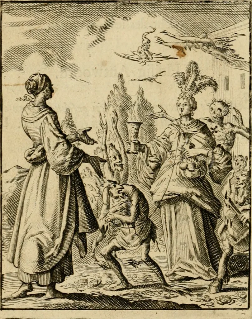An illustration from Vonken der liefde Jezus, van het God-begeerende zielen-vuur : zynde bloempjes der zalige hoop, tot verheugelykheid der wandelaars, langs den weg, na vreden-ryk : een behelzing van vyftig zinne-beelden, met hunne daar op speelende, verzen, en heilige spreuken, 1717, leaf 91