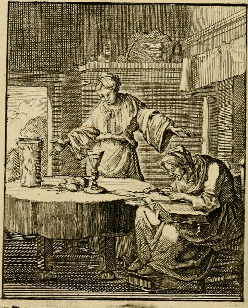 An illustration from Vonken der liefde Jezus, van het God-begeerende zielen-vuur : zynde bloempjes der zalige hoop, tot verheugelykheid der wandelaars, langs den weg, na vreden-ryk : een behelzing van vyftig zinne-beelden, met hunne daar op speelende, verzen, en heilige spreuken, 1717, leaf 95