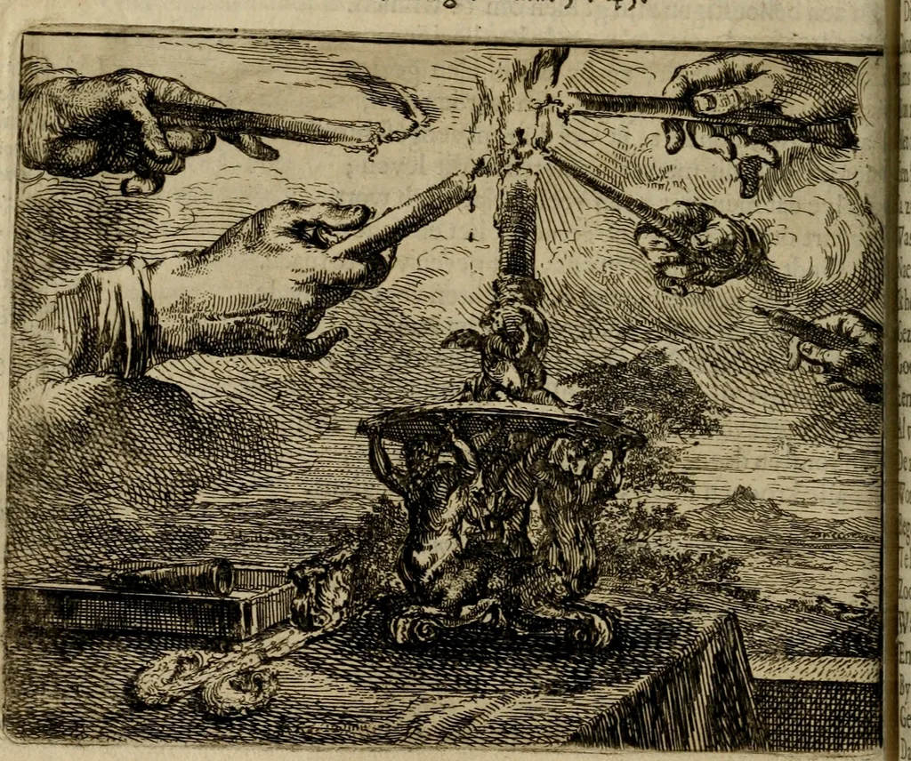An illustration from Het voorhof der ziele : behangen met leerzaeme prenten en zinnebeelden, 1698, leaf 121