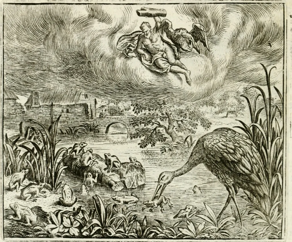 An illustration from Vorstelijcke warande der dieren : waer in de zeden-rijcke philosophie, poëtisch, morael, en historiael, vermakelijck en treffelijck wort voorgestelt : mit exempelen uyt de oude historien, in prose : ende uytleggingen, in rijm verklaert, 1682, leaf 103