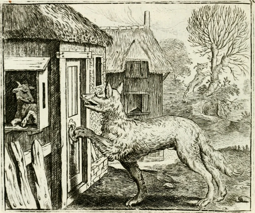 An illustration from Vorstelijcke warande der dieren : waer in de zeden-rijcke philosophie, poëtisch, morael, en historiael, vermakelijck en treffelijck wort voorgestelt : mit exempelen uyt de oude historien, in prose : ende uytleggingen, in rijm verklaert, 1682, leaf 105