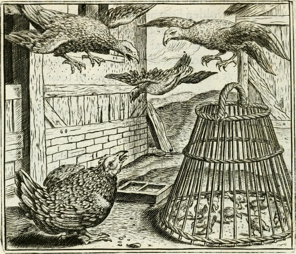 An illustration from Vorstelijcke warande der dieren : waer in de zeden-rijcke philosophie, poëtisch, morael, en historiael, vermakelijck en treffelijck wort voorgestelt : mit exempelen uyt de oude historien, in prose : ende uytleggingen, in rijm verklaert, 1682, leaf 141
