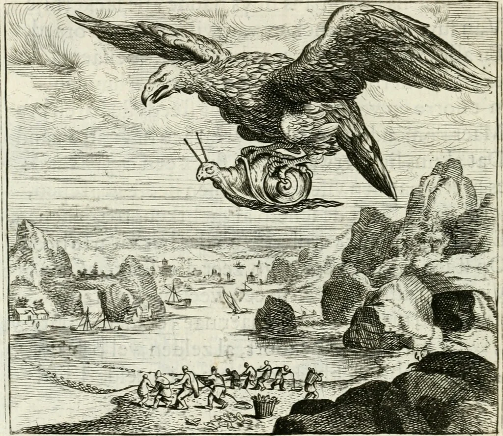 An illustration from Vorstelijcke warande der dieren : waer in de zeden-rijcke philosophie, poëtisch, morael, en historiael, vermakelijck en treffelijck wort voorgestelt : mit exempelen uyt de oude historien, in prose : ende uytleggingen, in rijm verklaert, 1682, leaf 151