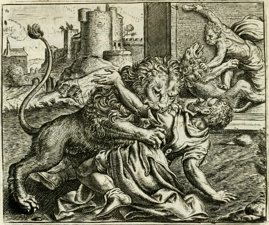 An illustration from Vorstelijcke warande der dieren : waer in de zeden-rijcke philosophie, poëtisch, morael, en historiael, vermakelijck en treffelijck wort voorgestelt : mit exempelen uyt de oude historien, in prose : ende uytleggingen, in rijm verklaert, 1682, leaf 159