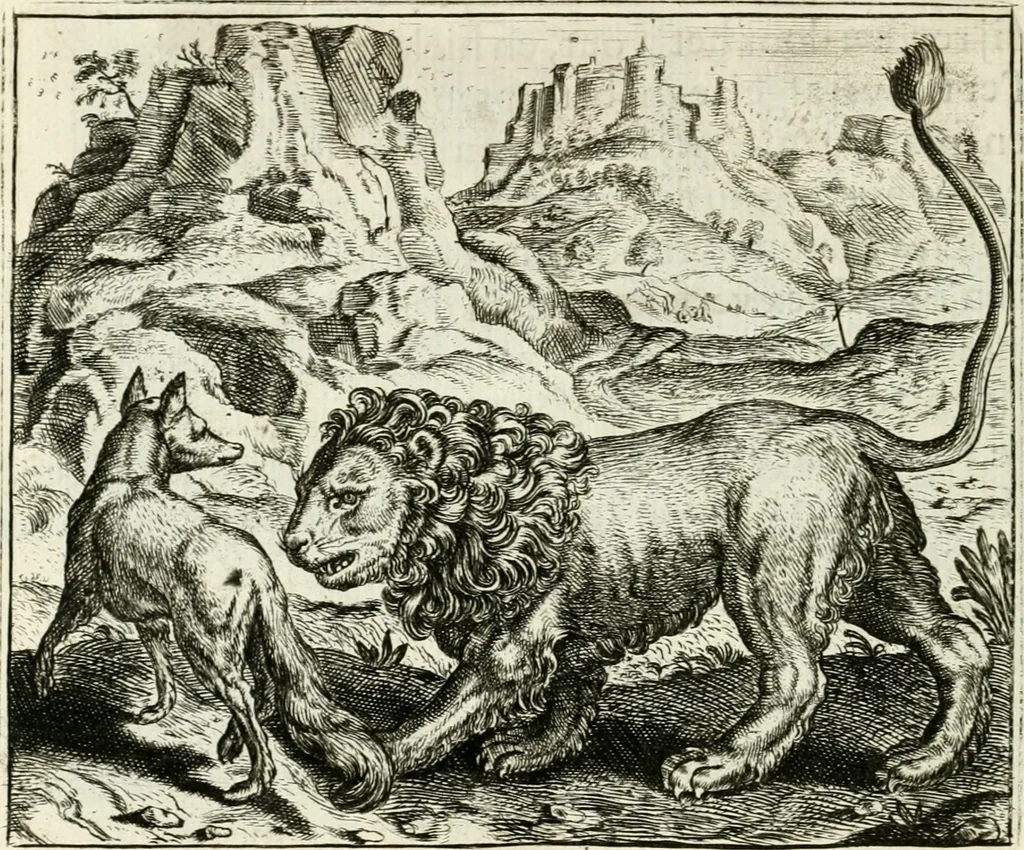 An illustration from Vorstelijcke warande der dieren : waer in de zeden-rijcke philosophie, poëtisch, morael, en historiael, vermakelijck en treffelijck wort voorgestelt : mit exempelen uyt de oude historien, in prose : ende uytleggingen, in rijm verklaert, 1682, leaf 163