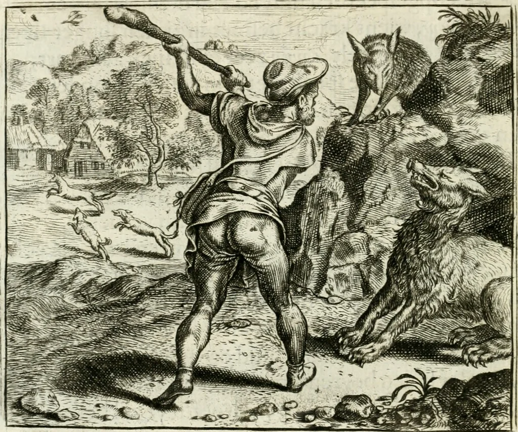 An illustration from Vorstelijcke warande der dieren : waer in de zeden-rijcke philosophie, poëtisch, morael, en historiael, vermakelijck en treffelijck wort voorgestelt : mit exempelen uyt de oude historien, in prose : ende uytleggingen, in rijm verklaert, 1682, leaf 167