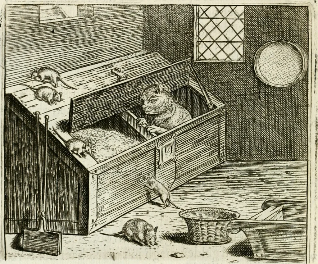 An illustration from Vorstelijcke warande der dieren : waer in de zeden-rijcke philosophie, poëtisch, morael, en historiael, vermakelijck en treffelijck wort voorgestelt : mit exempelen uyt de oude historien, in prose : ende uytleggingen, in rijm verklaert, 1682, leaf 183