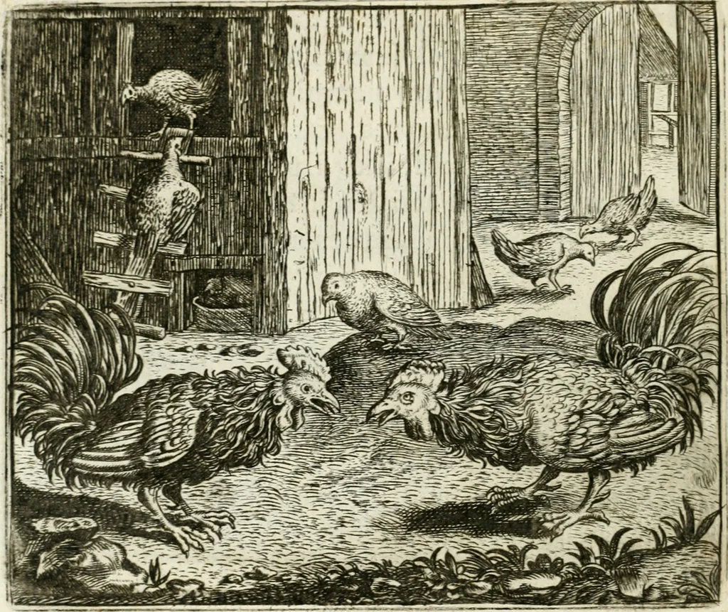 An illustration from Vorstelijcke warande der dieren : waer in de zeden-rijcke philosophie, poëtisch, morael, en historiael, vermakelijck en treffelijck wort voorgestelt : mit exempelen uyt de oude historien, in prose : ende uytleggingen, in rijm verklaert, 1682, leaf 197