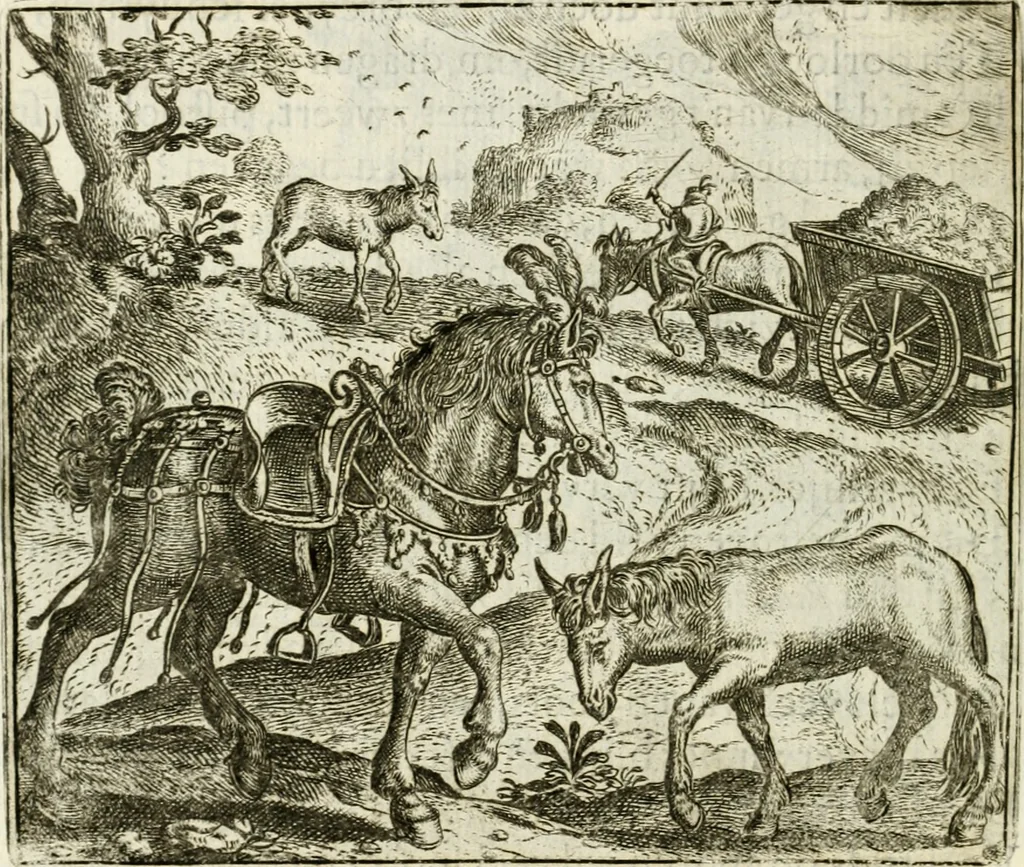An illustration from Vorstelijcke warande der dieren : waer in de zeden-rijcke philosophie, poëtisch, morael, en historiael, vermakelijck en treffelijck wort voorgestelt : mit exempelen uyt de oude historien, in prose : ende uytleggingen, in rijm verklaert, 1682, leaf 209