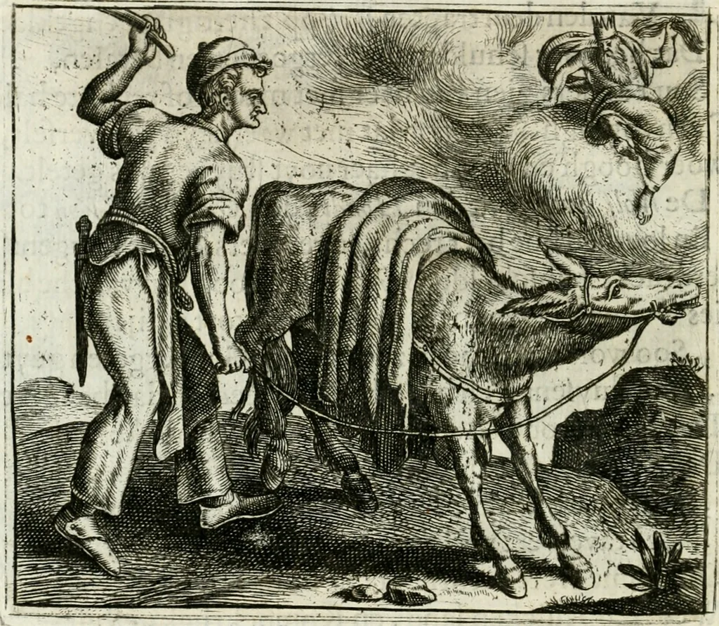An illustration from Vorstelijcke warande der dieren : waer in de zeden-rijcke philosophie, poëtisch, morael, en historiael, vermakelijck en treffelijck wort voorgestelt : mit exempelen uyt de oude historien, in prose : ende uytleggingen, in rijm verklaert, 1682, leaf 223