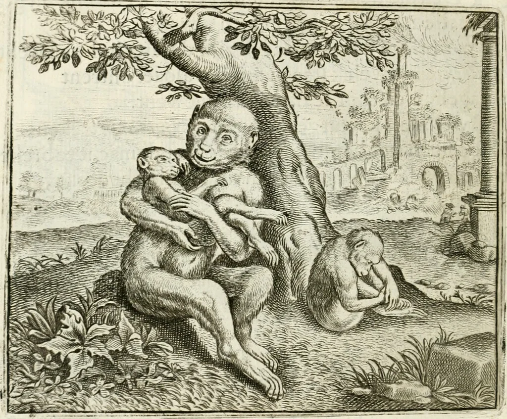 An illustration from Vorstelijcke warande der dieren : waer in de zeden-rijcke philosophie, poëtisch, morael, en historiael, vermakelijck en treffelijck wort voorgestelt : mit exempelen uyt de oude historien, in prose : ende uytleggingen, in rijm verklaert, 1682, leaf 23