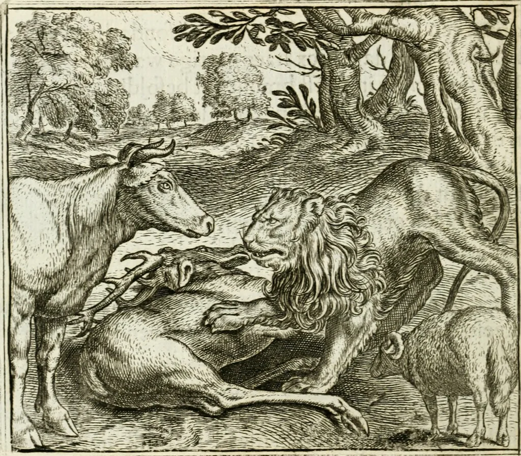 An illustration from Vorstelijcke warande der dieren : waer in de zeden-rijcke philosophie, poëtisch, morael, en historiael, vermakelijck en treffelijck wort voorgestelt : mit exempelen uyt de oude historien, in prose : ende uytleggingen, in rijm verklaert, 1682, leaf 231