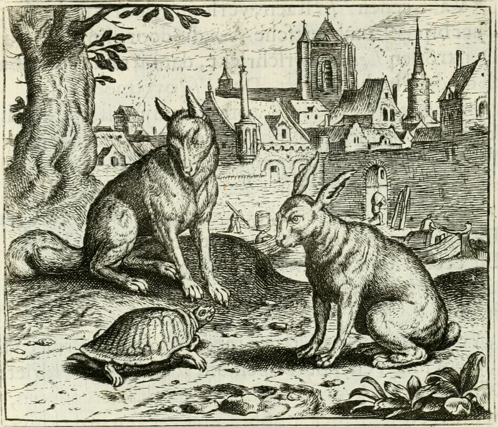 An illustration from Vorstelijcke warande der dieren : waer in de zeden-rijcke philosophie, poëtisch, morael, en historiael, vermakelijck en treffelijck wort voorgestelt : mit exempelen uyt de oude historien, in prose : ende uytleggingen, in rijm verklaert, 1682, leaf 243
