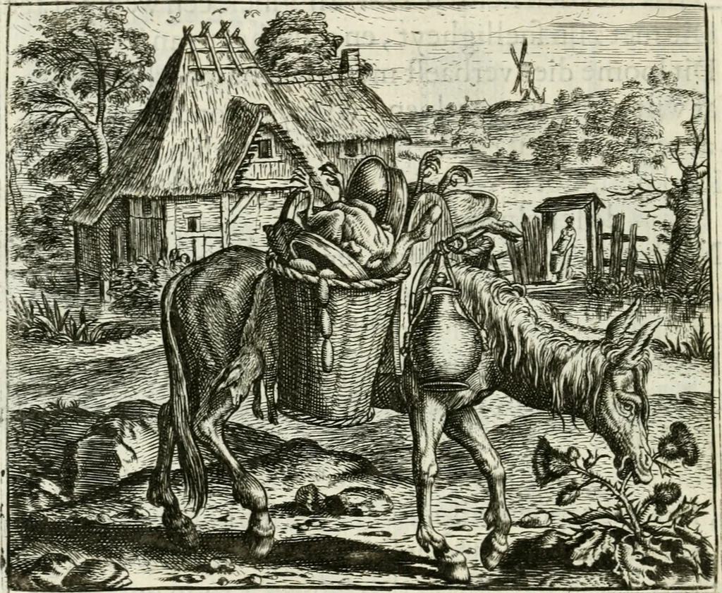 An illustration from Vorstelijcke warande der dieren : waer in de zeden-rijcke philosophie, poëtisch, morael, en historiael, vermakelijck en treffelijck wort voorgestelt : mit exempelen uyt de oude historien, in prose : ende uytleggingen, in rijm verklaert, 1682, leaf 245