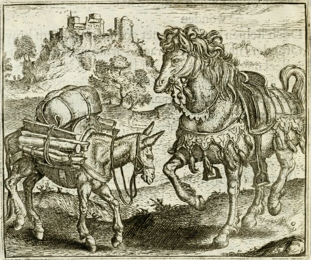 An illustration from Vorstelijcke warande der dieren : waer in de zeden-rijcke philosophie, poëtisch, morael, en historiael, vermakelijck en treffelijck wort voorgestelt : mit exempelen uyt de oude historien, in prose : ende uytleggingen, in rijm verklaert, 1682, leaf 255
