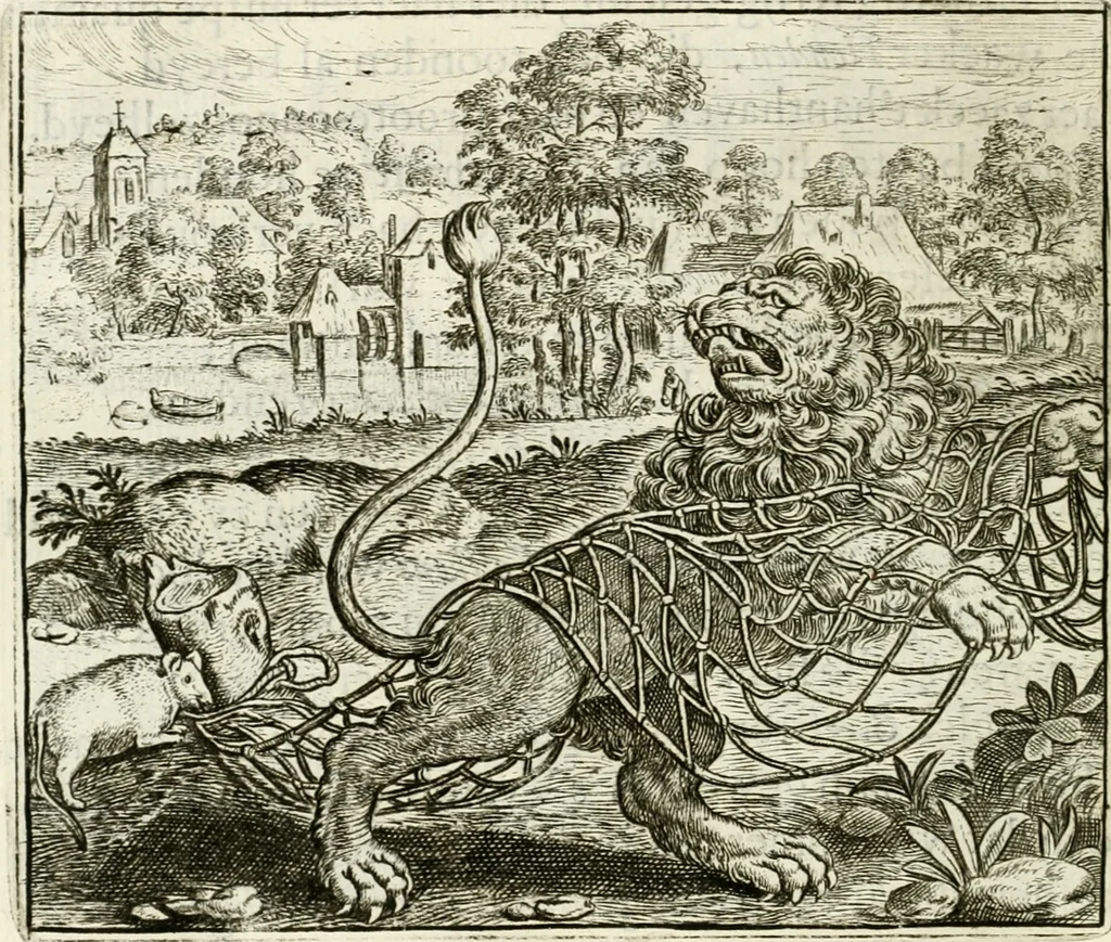 An illustration from Vorstelijcke warande der dieren : waer in de zeden-rijcke philosophie, poëtisch, morael, en historiael, vermakelijck en treffelijck wort voorgestelt : mit exempelen uyt de oude historien, in prose : ende uytleggingen, in rijm verklaert, 1682, leaf 33