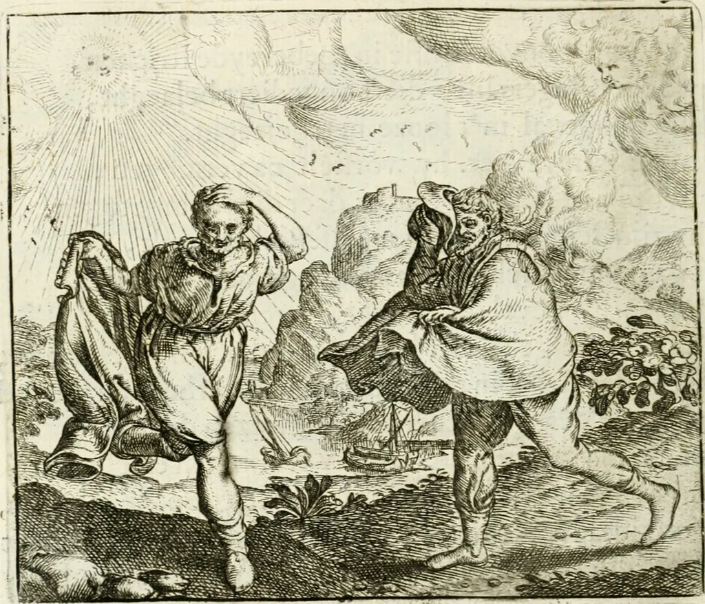 An illustration from Vorstelijcke warande der dieren : waer in de zeden-rijcke philosophie, poëtisch, morael, en historiael, vermakelijck en treffelijck wort voorgestelt : mit exempelen uyt de oude historien, in prose : ende uytleggingen, in rijm verklaert, 1682, leaf 35