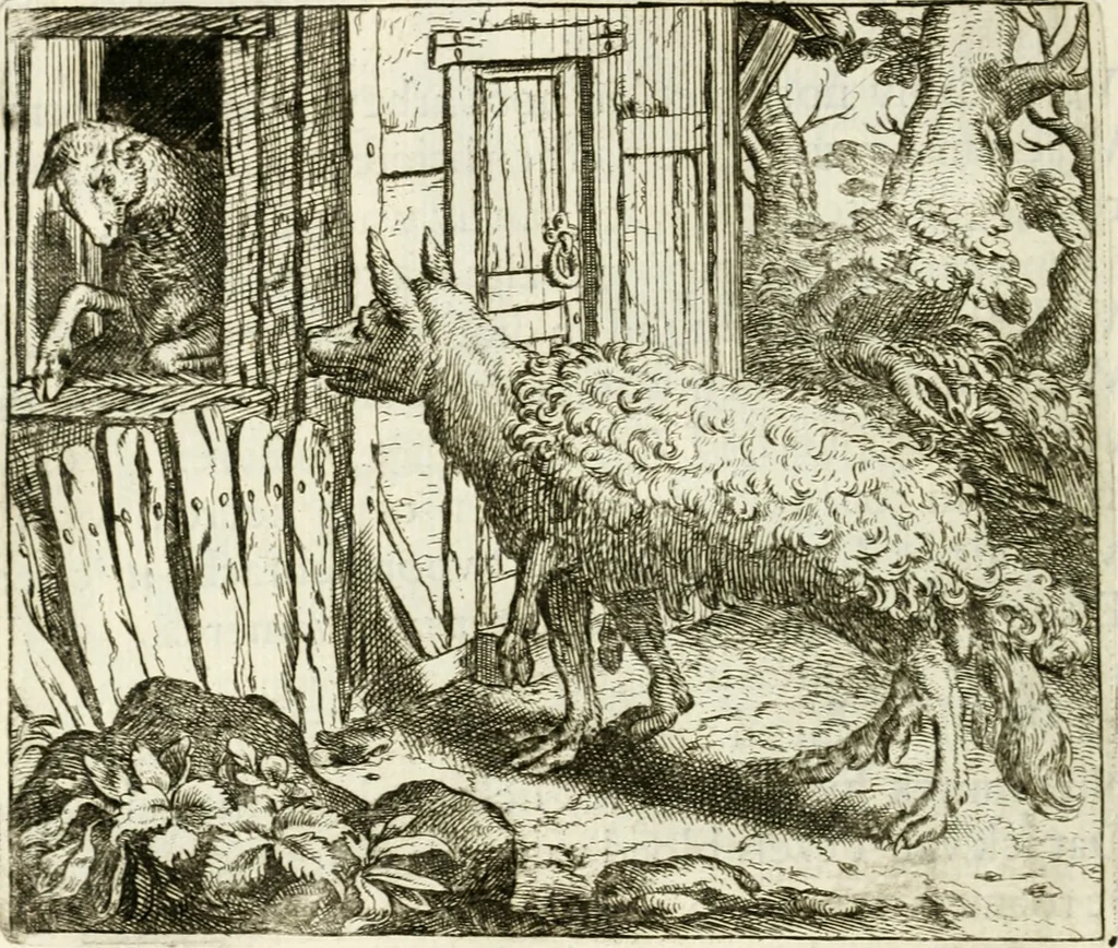 An illustration from Vorstelijcke warande der dieren : waer in de zeden-rijcke philosophie, poëtisch, morael, en historiael, vermakelijck en treffelijck wort voorgestelt : mit exempelen uyt de oude historien, in prose : ende uytleggingen, in rijm verklaert, 1682, leaf 49