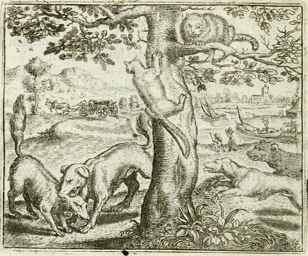 An illustration from Vorstelijcke warande der dieren : waer in de zeden-rijcke philosophie, poëtisch, morael, en historiael, vermakelijck en treffelijck wort voorgestelt : mit exempelen uyt de oude historien, in prose : ende uytleggingen, in rijm verklaert, 1682, leaf 53