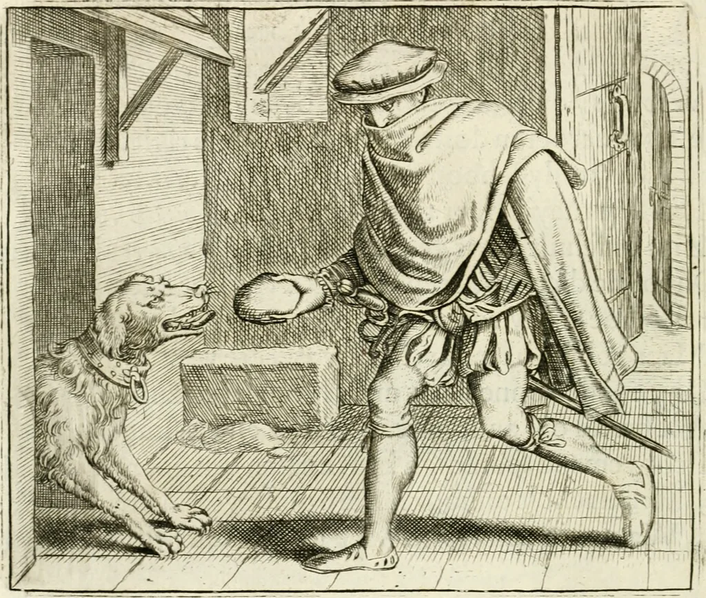 An illustration from Vorstelijcke warande der dieren : waer in de zeden-rijcke philosophie, poëtisch, morael, en historiael, vermakelijck en treffelijck wort voorgestelt : mit exempelen uyt de oude historien, in prose : ende uytleggingen, in rijm verklaert, 1682, leaf 69