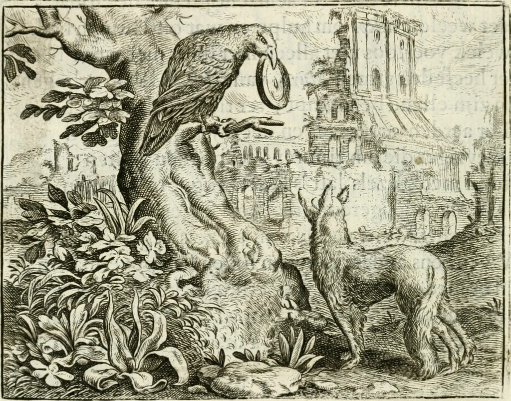 An illustration from Vorstelijcke warande der dieren : waer in de zeden-rijcke philosophie, poëtisch, morael, en historiael, vermakelijck en treffelijck wort voorgestelt : mit exempelen uyt de oude historien, in prose : ende uytleggingen, in rijm verklaert, 1682, leaf 75