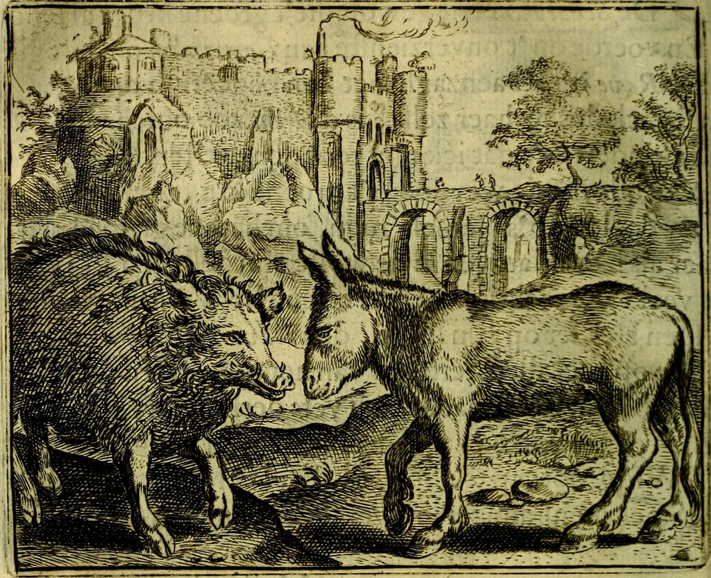 An illustration from Vorstelijcke warande der dieren : waer in de zeden-rijcke philosophie, poëtisch, morael, en historiael, vermakelijck en treffelijck wort voorgestelt : mit exempelen uyt de oude historien, in prose, 1682, leaf 103