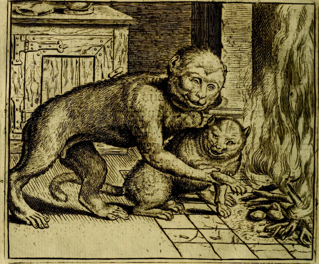 An illustration from Vorstelijcke warande der dieren : waer in de zeden-rijcke philosophie, poëtisch, morael, en historiael, vermakelijck en treffelijck wort voorgestelt : mit exempelen uyt de oude historien, in prose, 1682, leaf 119