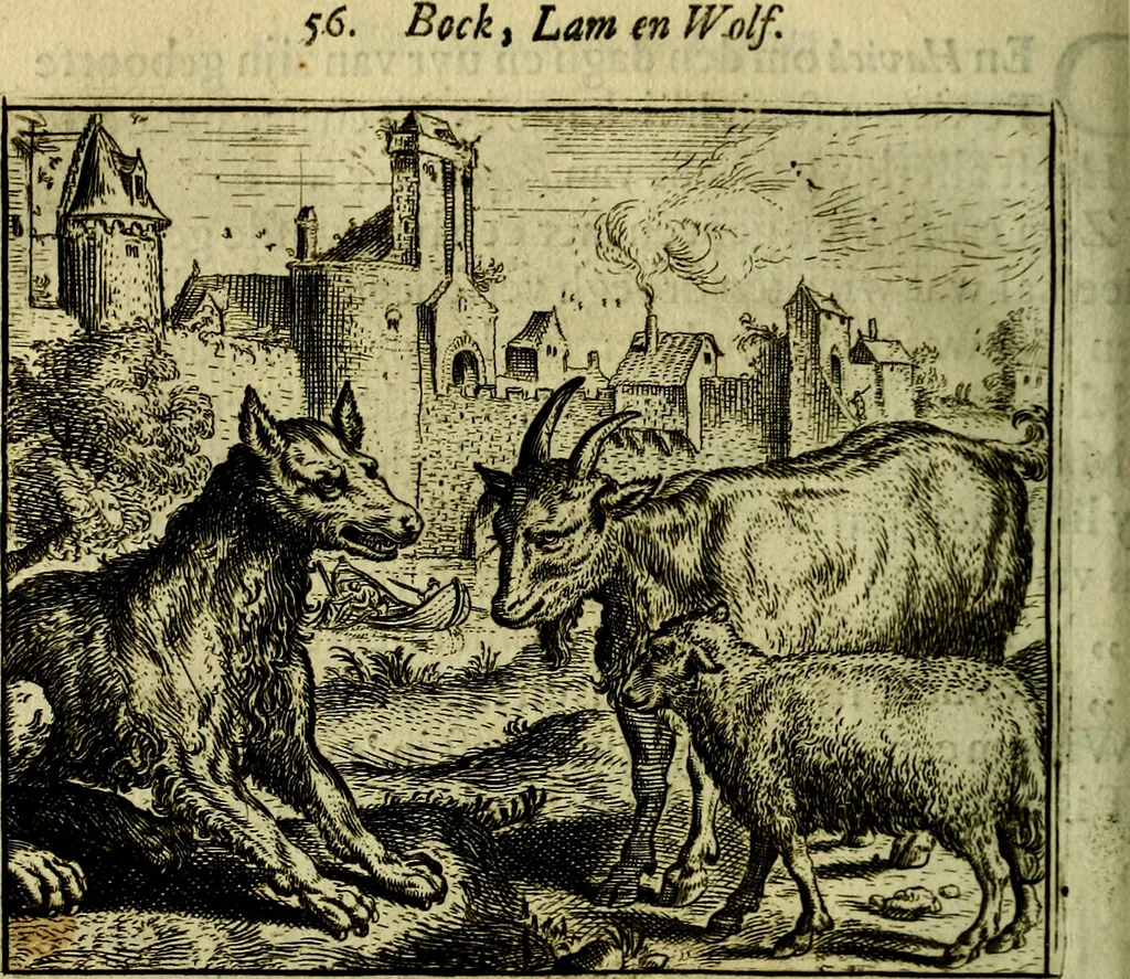 An illustration from Vorstelijcke warande der dieren : waer in de zeden-rijcke philosophie, poëtisch, morael, en historiael, vermakelijck en treffelijck wort voorgestelt : mit exempelen uyt de oude historien, in prose, 1682, leaf 129