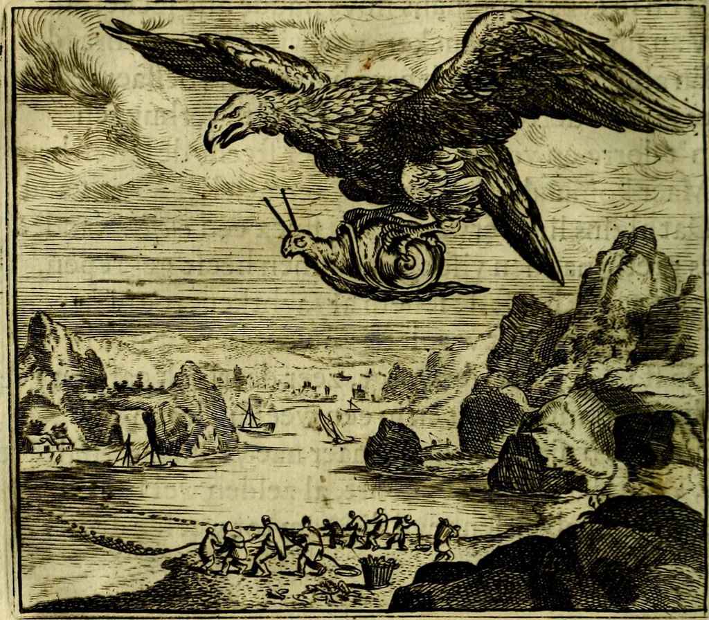 An illustration from Vorstelijcke warande der dieren : waer in de zeden-rijcke philosophie, poëtisch, morael, en historiael, vermakelijck en treffelijck wort voorgestelt : mit exempelen uyt de oude historien, in prose, 1682, leaf 155