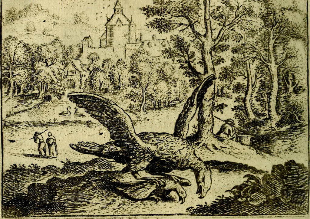 An illustration from Vorstelijcke warande der dieren : waer in de zeden-rijcke philosophie, poëtisch, morael, en historiael, vermakelijck en treffelijck wort voorgestelt : mit exempelen uyt de oude historien, in prose, 1682, leaf 159