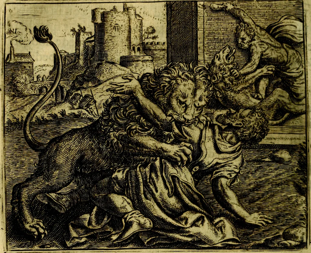 An illustration from Vorstelijcke warande der dieren : waer in de zeden-rijcke philosophie, poëtisch, morael, en historiael, vermakelijck en treffelijck wort voorgestelt : mit exempelen uyt de oude historien, in prose, 1682, leaf 163