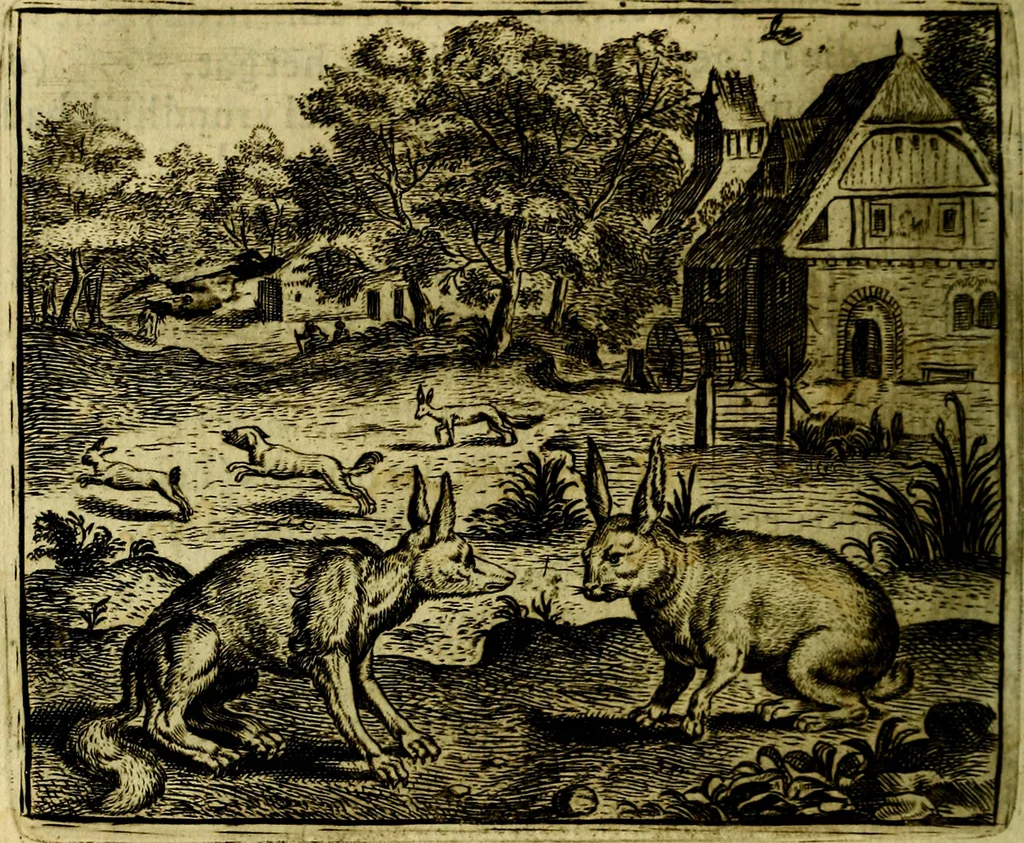 An illustration from Vorstelijcke warande der dieren : waer in de zeden-rijcke philosophie, poëtisch, morael, en historiael, vermakelijck en treffelijck wort voorgestelt : mit exempelen uyt de oude historien, in prose, 1682, leaf 173